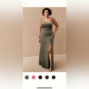 SAGE GREEN VELVET JENNY YOO GOWN WITH SIDE SLIT - worn once!